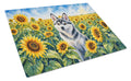 Alaskan Klee Kai in Sunflowers Cutting Board Tempered Glass Kitchen Cutting Surface, Heat Resistant Chopping Board with Non-Slip Feet, Decorative Food Prep & Serving