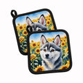 Alaskan Klee Kai in Sunflowers Pot Holder Set of 2 Heat Resistant Quilted Hot Pads 7.5 x 7.5 Inch, Insulated Kitchen Trivets for Cooking & Baking