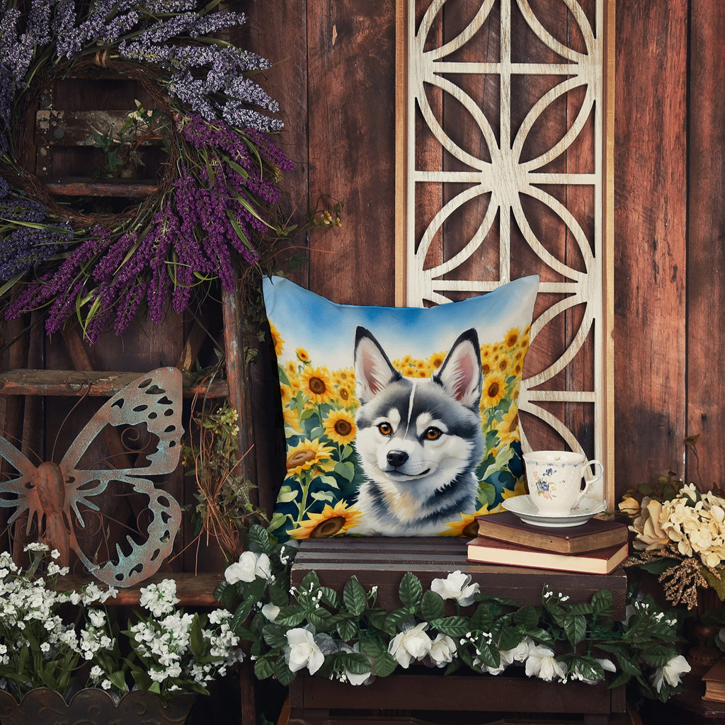 Alaskan Klee Kai in Sunflowers Decorative Throw Pillow 18x18 Indoor Outdoor Accent Cushion, Fabric Cover with Insert for Sofa, Bed, Porch & Living Room