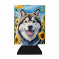 Alaskan Malamute in Sunflowers Can or Bottle Hugger Cooler Sleeve for Standard 12 oz Cans, Insulated Foam Beer & Soda Can Hugger Reusable