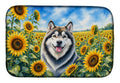 Alaskan Malamute in Sunflowers Dish Drying Mat Absorbent Dish Drying Mat Pad for Kitchen Counter Dish Drainer Mat for Countertop, 14 x 21", Multicolor