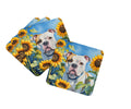 American Bulldog in Sunflowers Foam Coasters Set of 4 Cup Coasters for Indoor Outdoor, Tabletop Protection, Anti Slip, Mouse pad Material