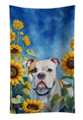 American Bulldog in Sunflowers Kitchen Towel Velour Plush Front and Cotton Loop Back Machine Washable