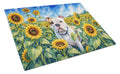 American Bulldog in Sunflowers Cutting Board Tempered Glass Kitchen Cutting Surface, Heat Resistant Chopping Board with Non-Slip Feet, Decorative Food Prep & Serving