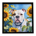 American Bulldog in Sunflowers Framed Metal Print Bathroom, Kitchen, Office, Home Decor Wall Art Ready to Hang, Square, 8X8