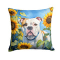 American Bulldog in Sunflowers Decorative Throw Pillow 18x18 Indoor Outdoor Accent Cushion, Fabric Cover with Insert for Sofa, Bed, Porch & Living Room
