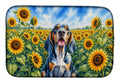 American English Coonhound in Sunflowers Dish Drying Mat Absorbent Dish Drying Mat Pad for Kitchen Counter Dish Drainer Mat for Countertop, 14 x 21", Multicolor