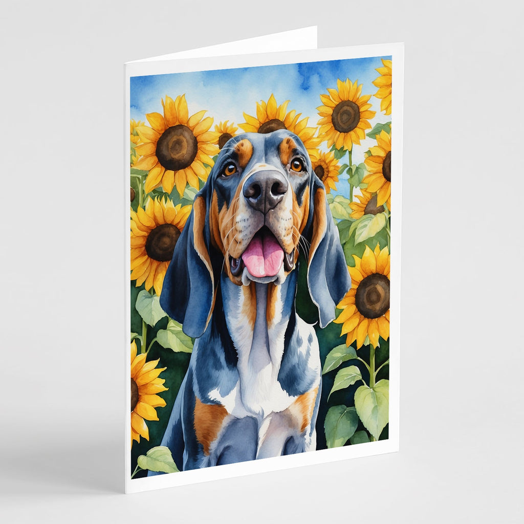 American English Coonhound in Sunflowers Greeting Cards Pack of 8 Blank Cards with Envelopes Whimsical A7 Size 5x7