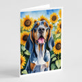 American English Coonhound in Sunflowers Greeting Cards Pack of 8 Blank Cards with Envelopes Whimsical A7 Size 5x7