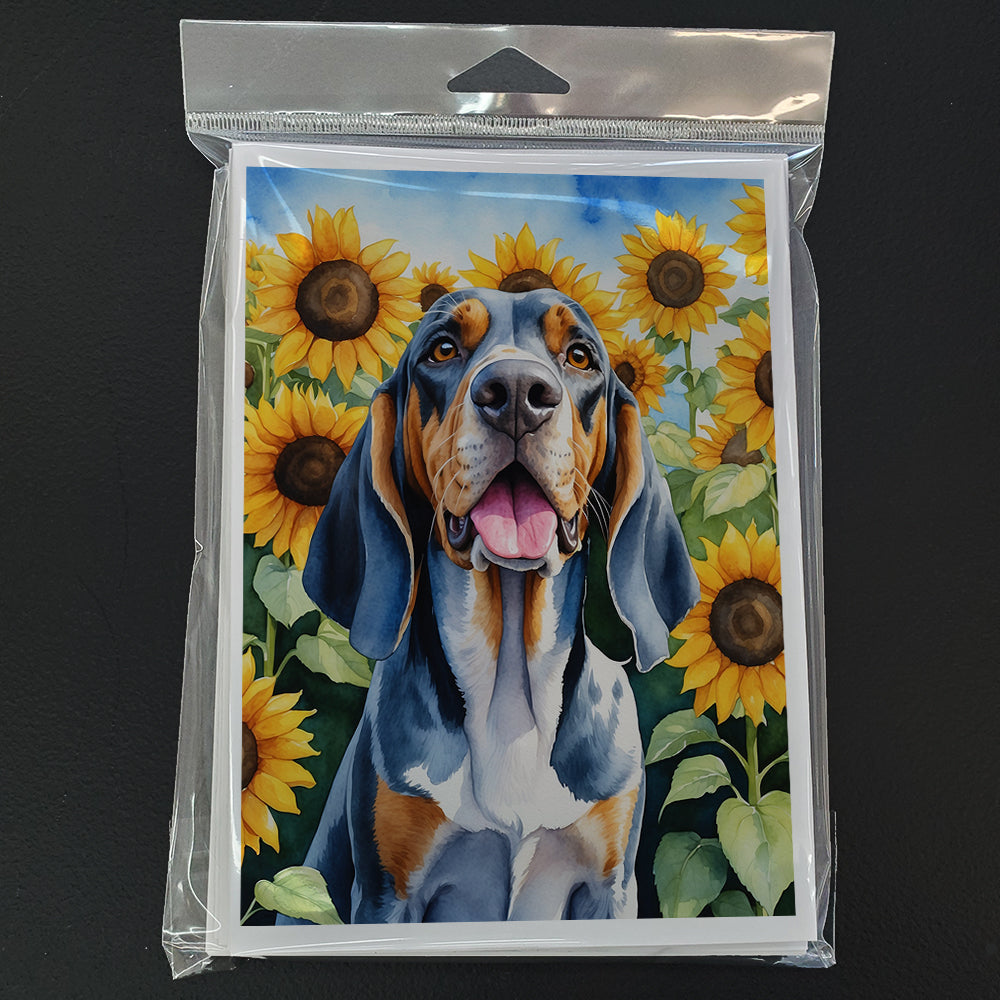American English Coonhound in Sunflowers Greeting Cards Pack of 8 Blank Cards with Envelopes Whimsical A7 Size 5x7