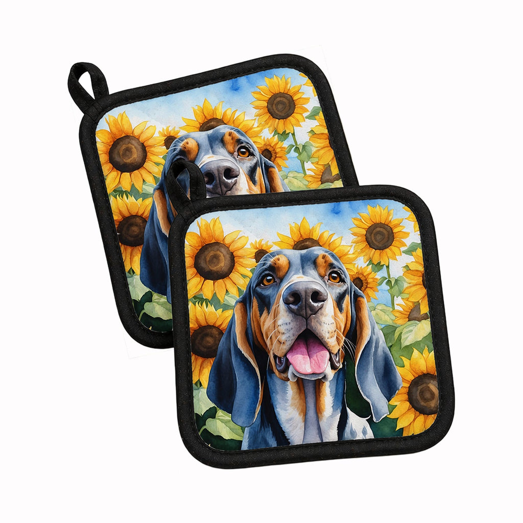 American English Coonhound in Sunflowers Pot Holder Set of 2 Heat Resistant Quilted Hot Pads 7.5 x 7.5 Inch, Insulated Kitchen Trivets for Cooking & Baking