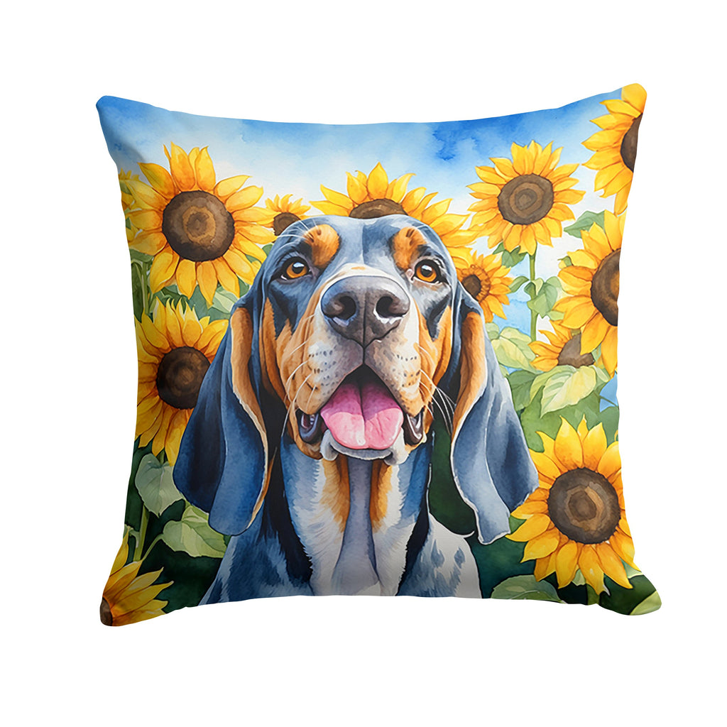 American English Coonhound in Sunflowers Decorative Throw Pillow 18x18 Indoor Outdoor Accent Cushion, Fabric Cover with Insert for Sofa, Bed, Porch & Living Room