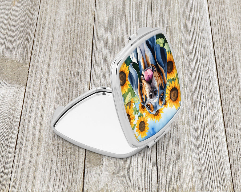 American English Coonhound in Sunflowers Compact Mirror Decorative Travel Makeup Mirror for Women Girls Gifts Pocket Makeup Mirror Folding Handheld