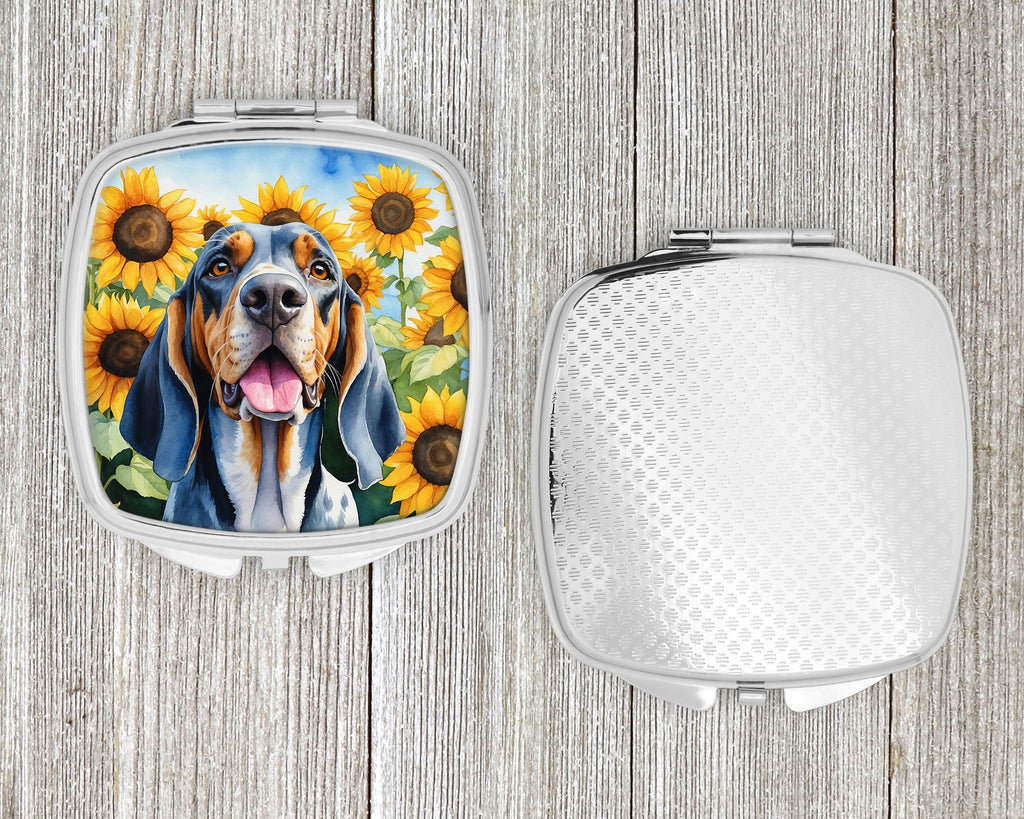 American English Coonhound in Sunflowers Compact Mirror Decorative Travel Makeup Mirror for Women Girls Gifts Pocket Makeup Mirror Folding Handheld