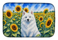 American Eskimo in Sunflowers Dish Drying Mat Absorbent Dish Drying Mat Pad for Kitchen Counter Dish Drainer Mat for Countertop, 14 x 21", Multicolor