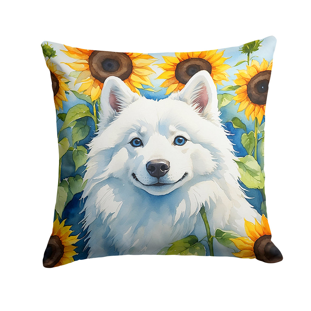 American Eskimo in Sunflowers Decorative Throw Pillow 18x18 Indoor Outdoor Accent Cushion, Fabric Cover with Insert for Sofa, Bed, Porch & Living Room