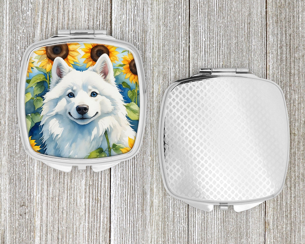 American Eskimo in Sunflowers Compact Mirror Decorative Travel Makeup Mirror for Women Girls Gifts Pocket Makeup Mirror Folding Handheld