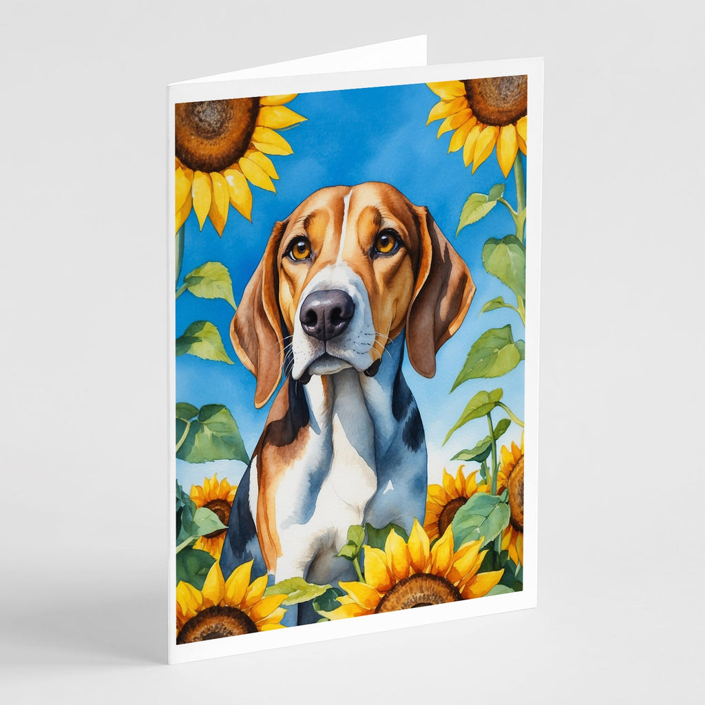 American Foxhound in Sunflowers Greeting Cards Pack of 8 Blank Cards with Envelopes Whimsical A7 Size 5x7