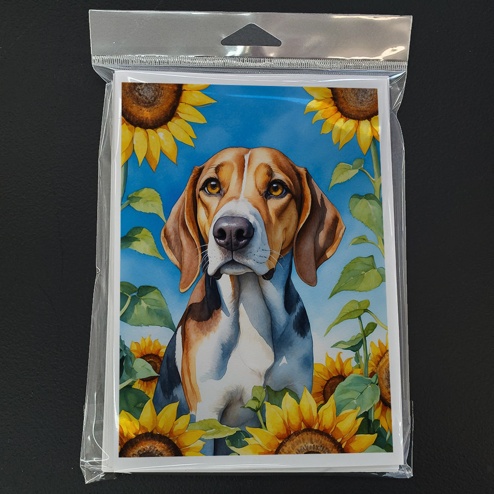 American Foxhound in Sunflowers Greeting Cards Pack of 8 Blank Cards with Envelopes Whimsical A7 Size 5x7