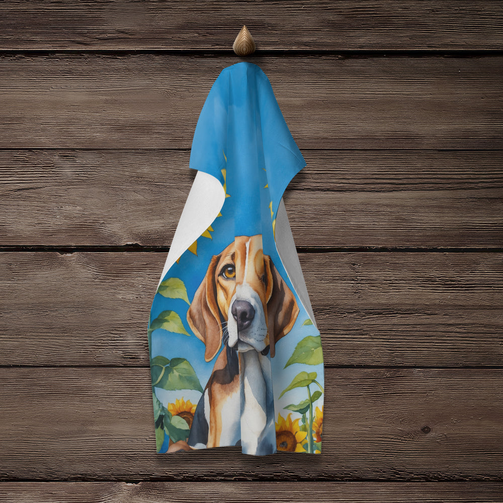 American Foxhound in Sunflowers Kitchen Towel Velour Plush Front and Cotton Loop Back Machine Washable