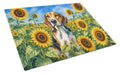 American Foxhound in Sunflowers Cutting Board Tempered Glass Kitchen Cutting Surface, Heat Resistant Chopping Board with Non-Slip Feet, Decorative Food Prep & Serving