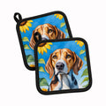 American Foxhound in Sunflowers Pot Holder Set of 2 Heat Resistant Quilted Hot Pads 7.5 x 7.5 Inch, Insulated Kitchen Trivets for Cooking & Baking