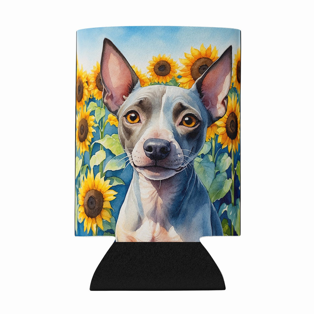 American Hairless Terrier in Sunflowers Can or Bottle Hugger Cooler Sleeve for Standard 12 oz Cans, Insulated Foam Beer & Soda Can Hugger Reusable