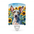 American Hairless Terrier in Sunflowers Ceramic Night Light Compact, UL-Certified, Ideal for Bedroom, Bathroom, Nursery, Hallway, Kitchen, 6x4x3, Multicolor