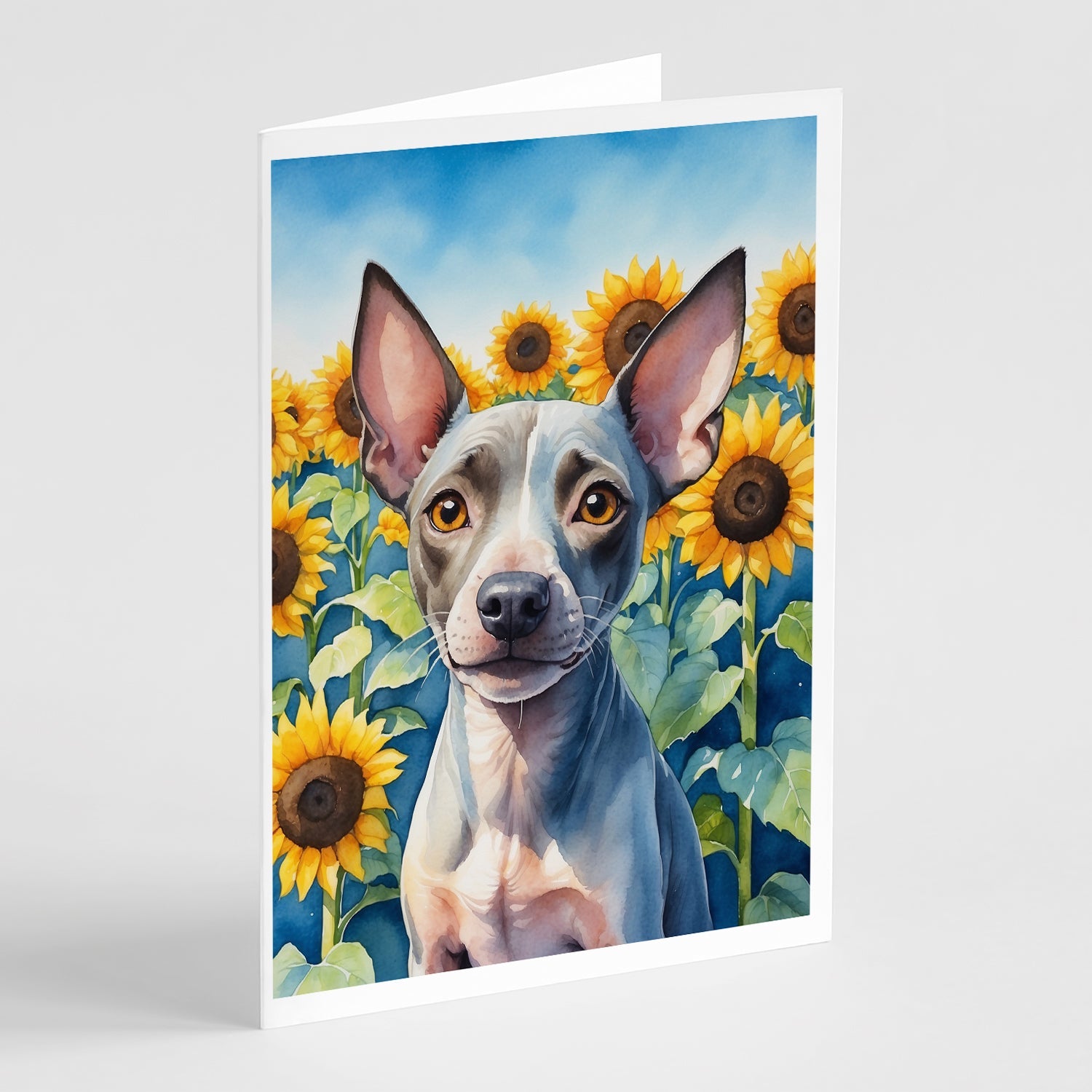 American Hairless Terrier in Sunflowers Greeting Cards Pack of 8 Blank Cards with Envelopes Whimsical A7 Size 5x7