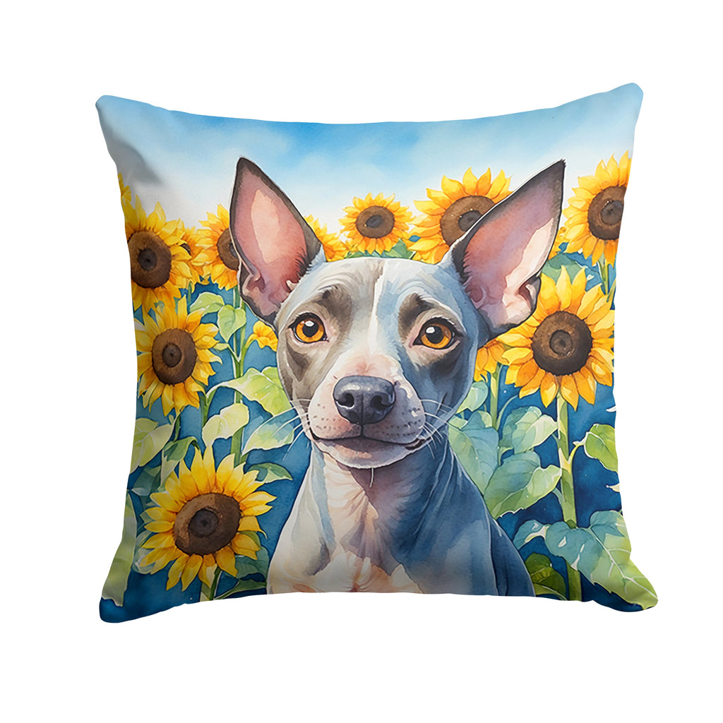 American Hairless Terrier in Sunflowers Decorative Throw Pillow 14x14 Indoor Outdoor Accent Cushion, Fabric Cover with Insert for Sofa, Bed, Porch & Living Room