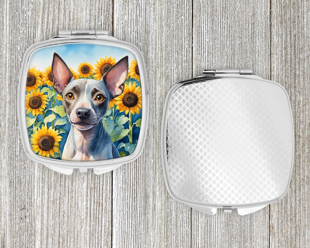 American Hairless Terrier in Sunflowers Compact Mirror Decorative Travel Makeup Mirror for Women Girls Gifts Pocket Makeup Mirror Folding Handheld