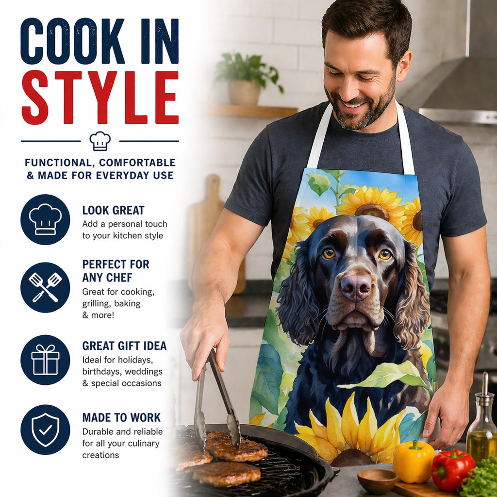 American Water Spaniel in Sunflowers Apron Cooking Kitchen Server Baking Crafts Gardening for Adult Women Men, Unisex, Large, Multicolor