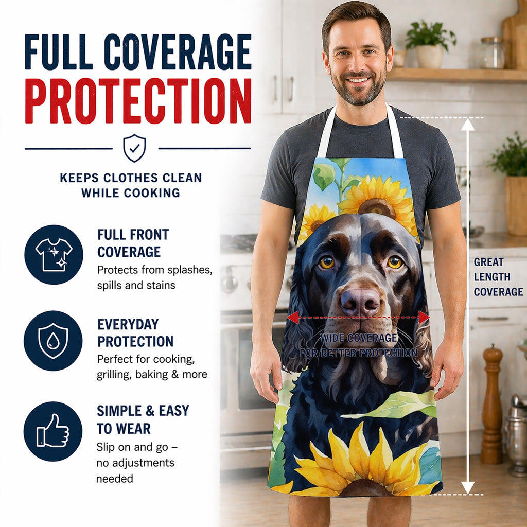 American Water Spaniel in Sunflowers Apron Cooking Kitchen Server Baking Crafts Gardening for Adult Women Men, Unisex, Large, Multicolor