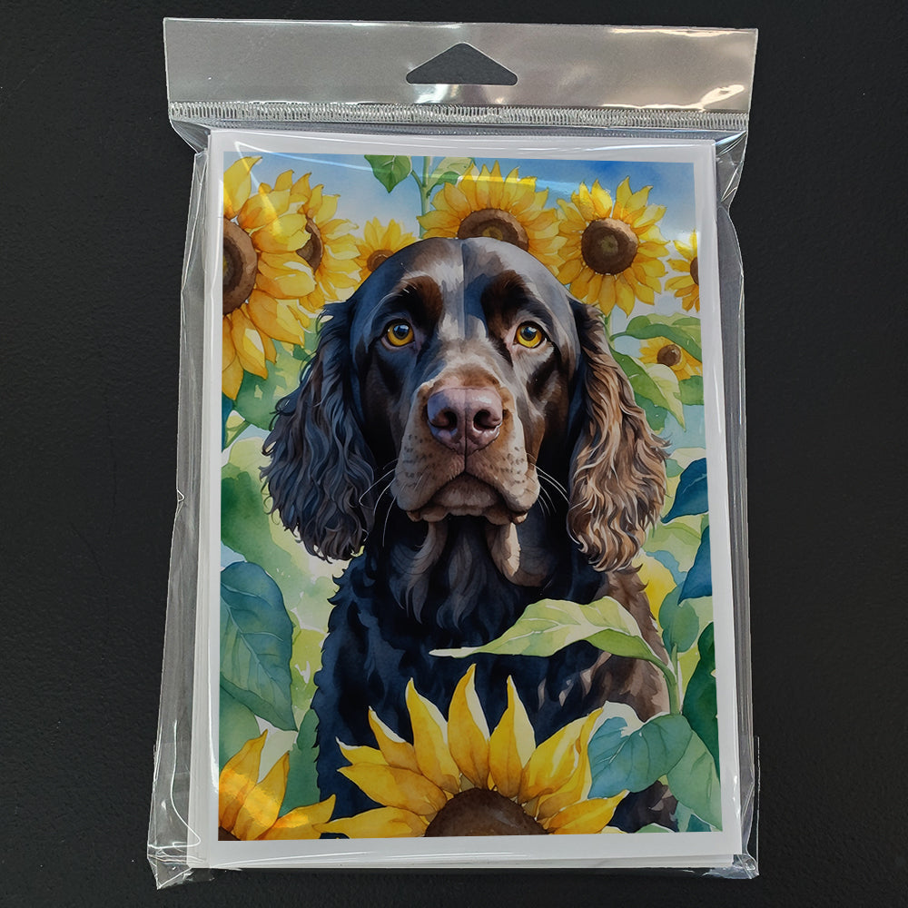American Water Spaniel in Sunflowers Greeting Cards Pack of 8 Blank Cards with Envelopes Whimsical A7 Size 5x7
