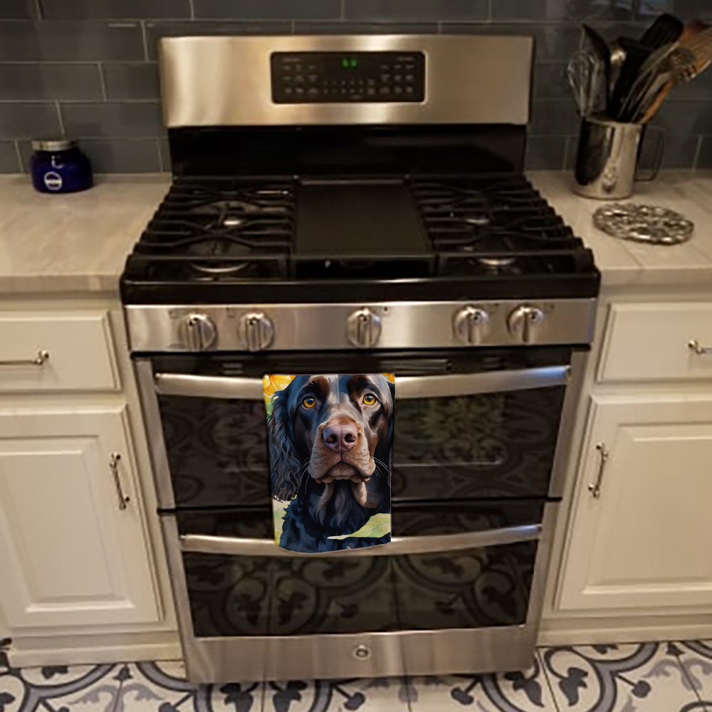 American Water Spaniel in Sunflowers Kitchen Towel Velour Plush Front and Cotton Loop Back Machine Washable