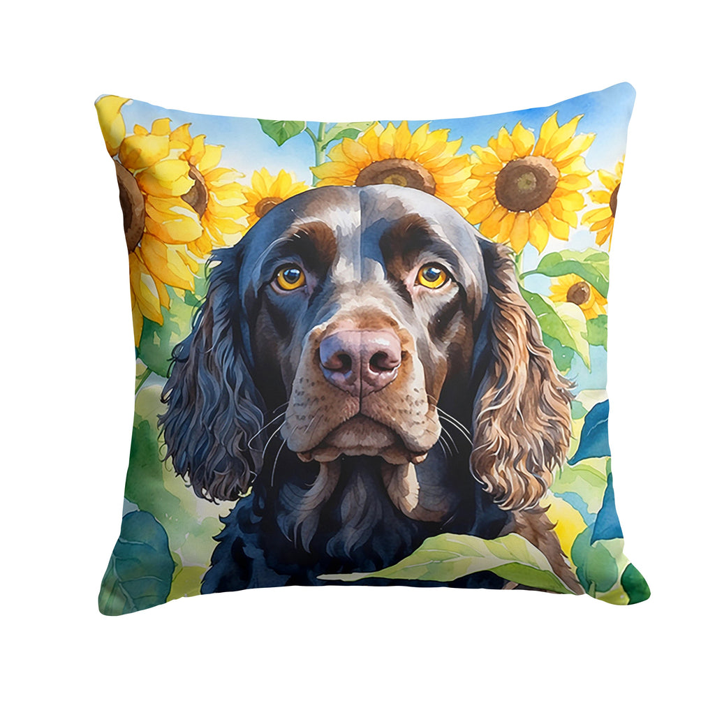 American Water Spaniel in Sunflowers Decorative Throw Pillow 18x18 Indoor Outdoor Accent Cushion, Fabric Cover with Insert for Sofa, Bed, Porch & Living Room