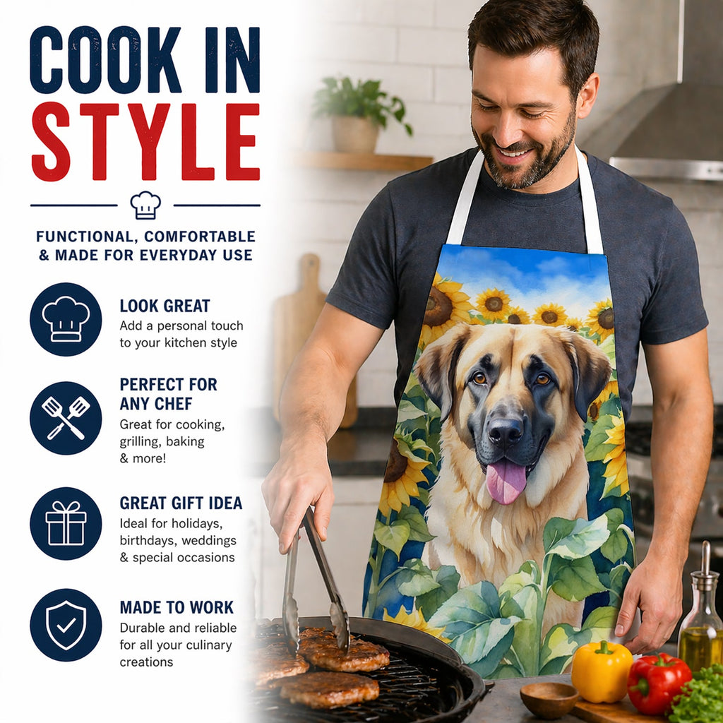 Anatolian Shepherd in Sunflowers Apron Cooking Kitchen Server Baking Crafts Gardening for Adult Women Men, Unisex, Large, Multicolor