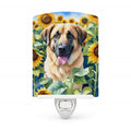 Anatolian Shepherd in Sunflowers Ceramic Night Light Compact, UL-Certified, Ideal for Bedroom, Bathroom, Nursery, Hallway, Kitchen, 6x4x3, Multicolor