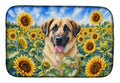 Anatolian Shepherd in Sunflowers Dish Drying Mat Absorbent Dish Drying Mat Pad for Kitchen Counter Dish Drainer Mat for Countertop, 14 x 21", Multicolor