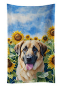 Anatolian Shepherd in Sunflowers Kitchen Towel Velour Plush Front and Cotton Loop Back Machine Washable