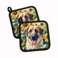 Anatolian Shepherd in Sunflowers Pot Holder Set of 2 Heat Resistant Quilted Hot Pads 7.5 x 7.5 Inch, Insulated Kitchen Trivets for Cooking & Baking