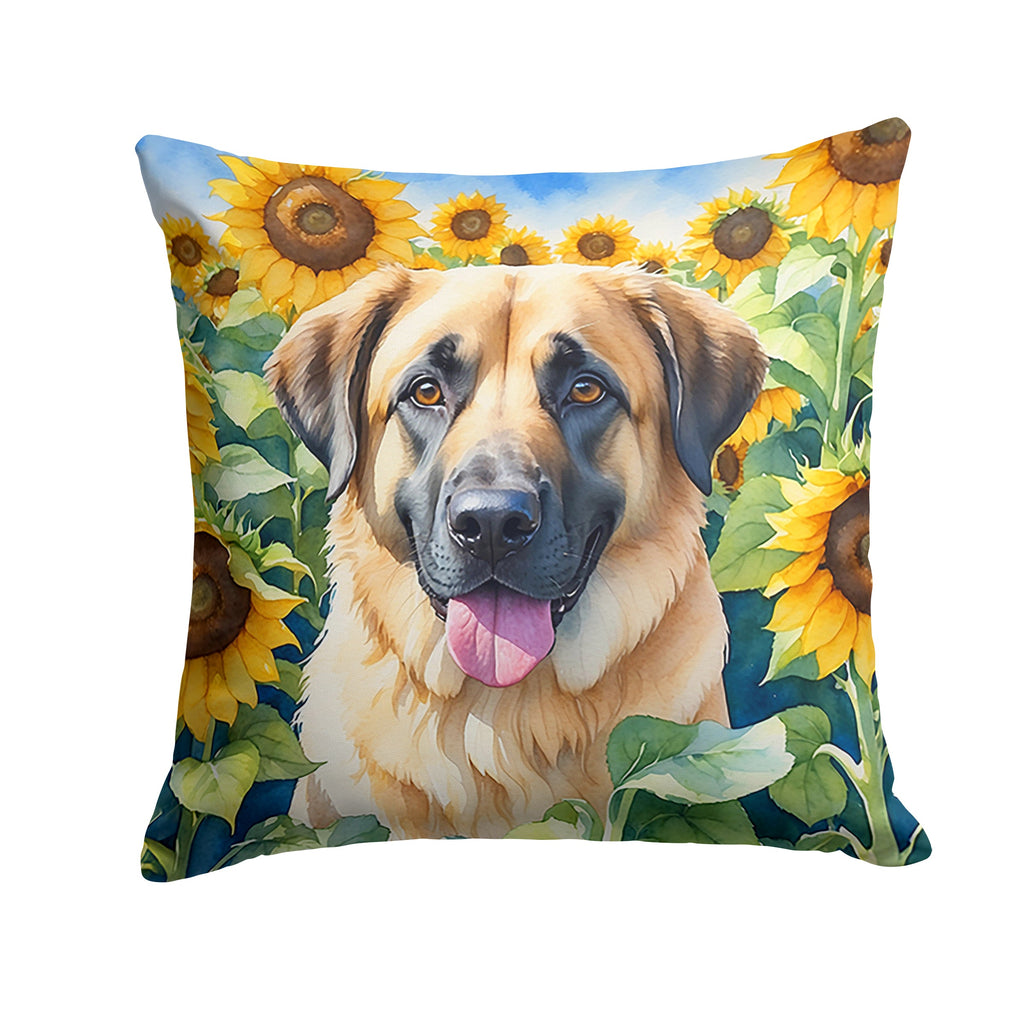 Anatolian Shepherd in Sunflowers Decorative Throw Pillow 14x14 Indoor Outdoor Accent Cushion, Fabric Cover with Insert for Sofa, Bed, Porch & Living Room