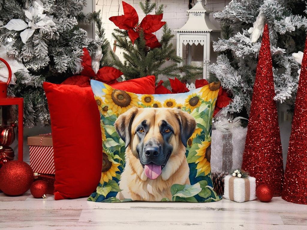 Anatolian Shepherd in Sunflowers Decorative Throw Pillow 14x14 Indoor Outdoor Accent Cushion, Fabric Cover with Insert for Sofa, Bed, Porch & Living Room