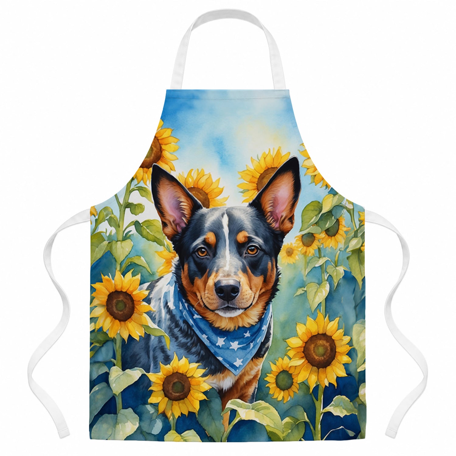 Australian Cattle Dog in Sunflowers Apron Cooking Kitchen Server Baking Crafts Gardening for Adult Women Men, Unisex, Large, Multicolor
