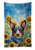 Australian Cattle Dog in Sunflowers Kitchen Towel Velour Plush Front and Cotton Loop Back Machine Washable