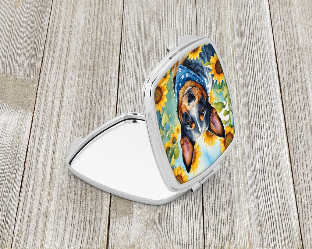 Australian Cattle Dog in Sunflowers Compact Mirror Decorative Travel Makeup Mirror for Women Girls Gifts Pocket Makeup Mirror Folding Handheld