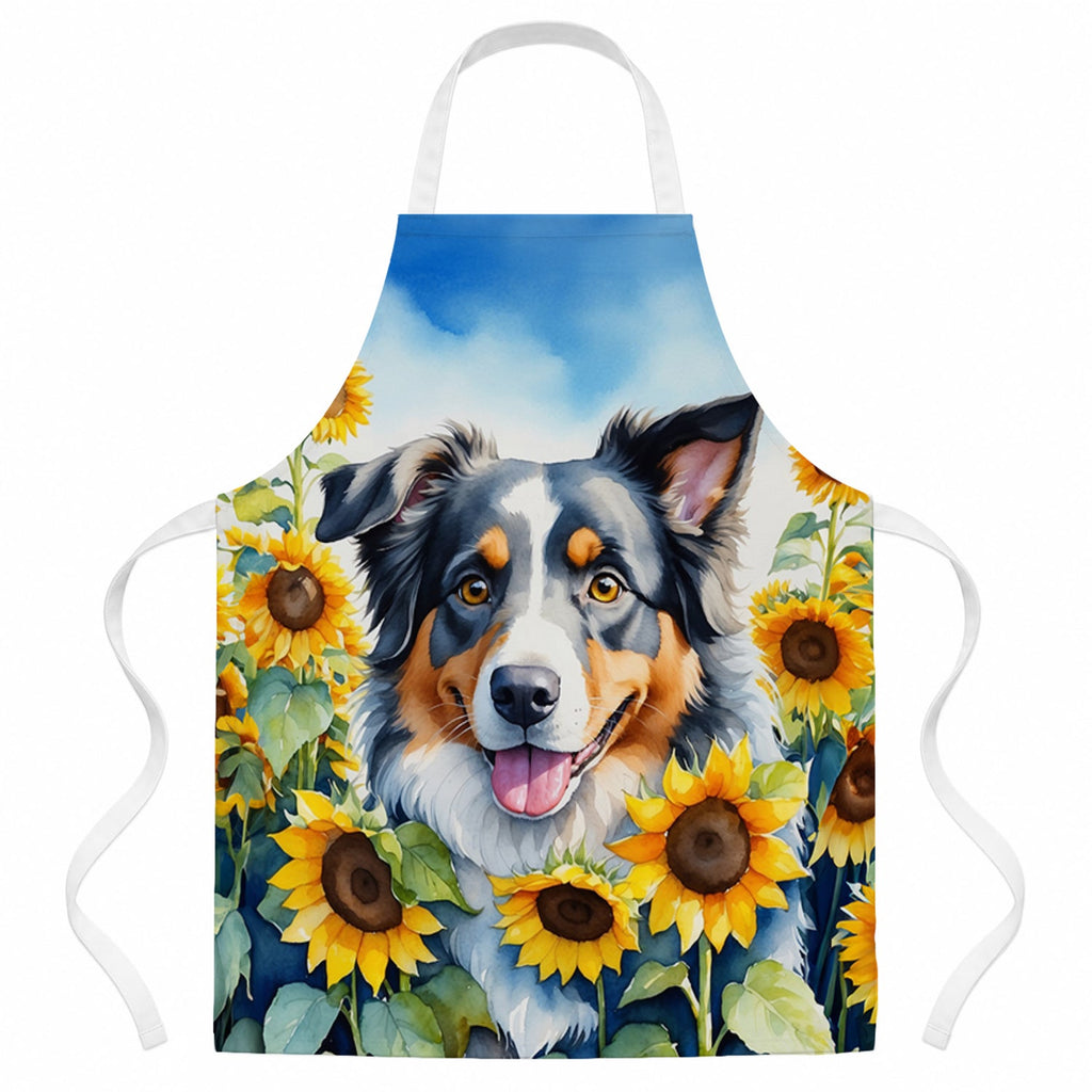 Australian Shepherd in Sunflowers Apron Cooking Kitchen Server Baking Crafts Gardening for Adult Women Men, Unisex, Large, Multicolor