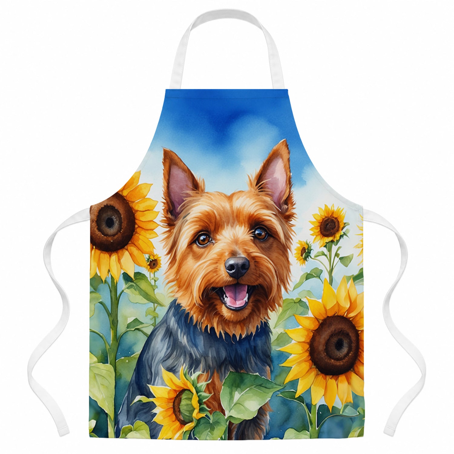 Australian Terrier in Sunflowers Apron Cooking Kitchen Server Baking Crafts Gardening for Adult Women Men, Unisex, Large, Multicolor
