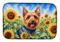 Australian Terrier in Sunflowers Dish Drying Mat Absorbent Dish Drying Mat Pad for Kitchen Counter Dish Drainer Mat for Countertop, 14 x 21", Multicolor