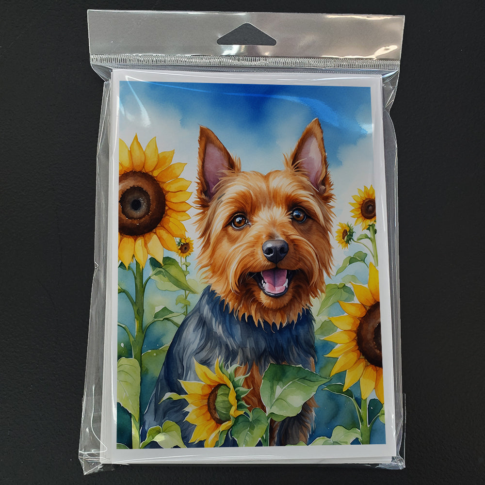Australian Terrier in Sunflowers Greeting Cards Pack of 8 Blank Cards with Envelopes Whimsical A7 Size 5x7